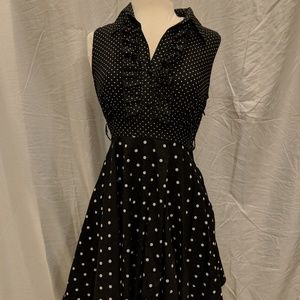 50's black and white polka dot collared dress.